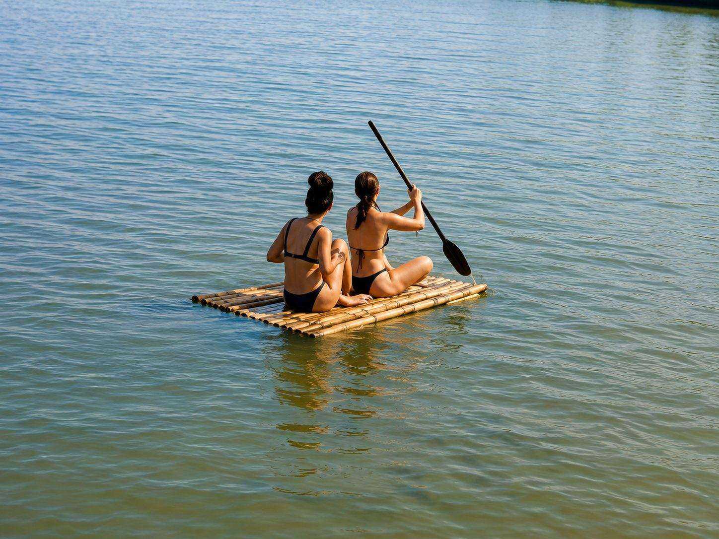 Radeau en bambou sur le lac Ahémé à Gogotinkpon, Bénin
